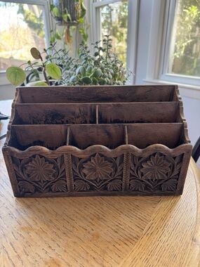 Lerner Carved Wooden Desk Organizer